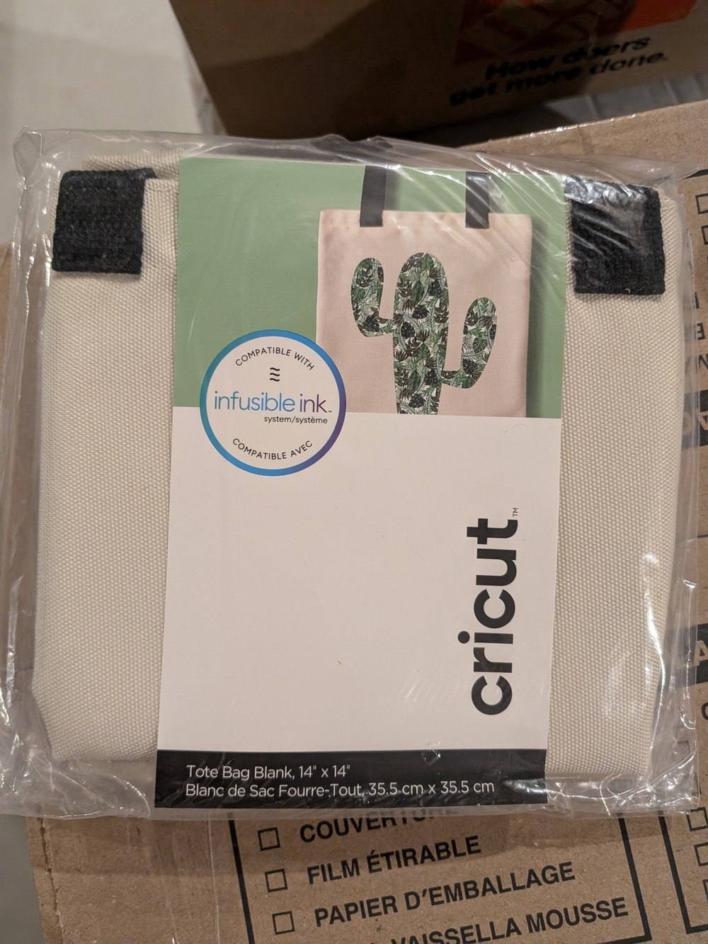 Cricut Beige & Black Canvas Tote Bag Blank - 14" x 14" - NIP! NEVER USED!
